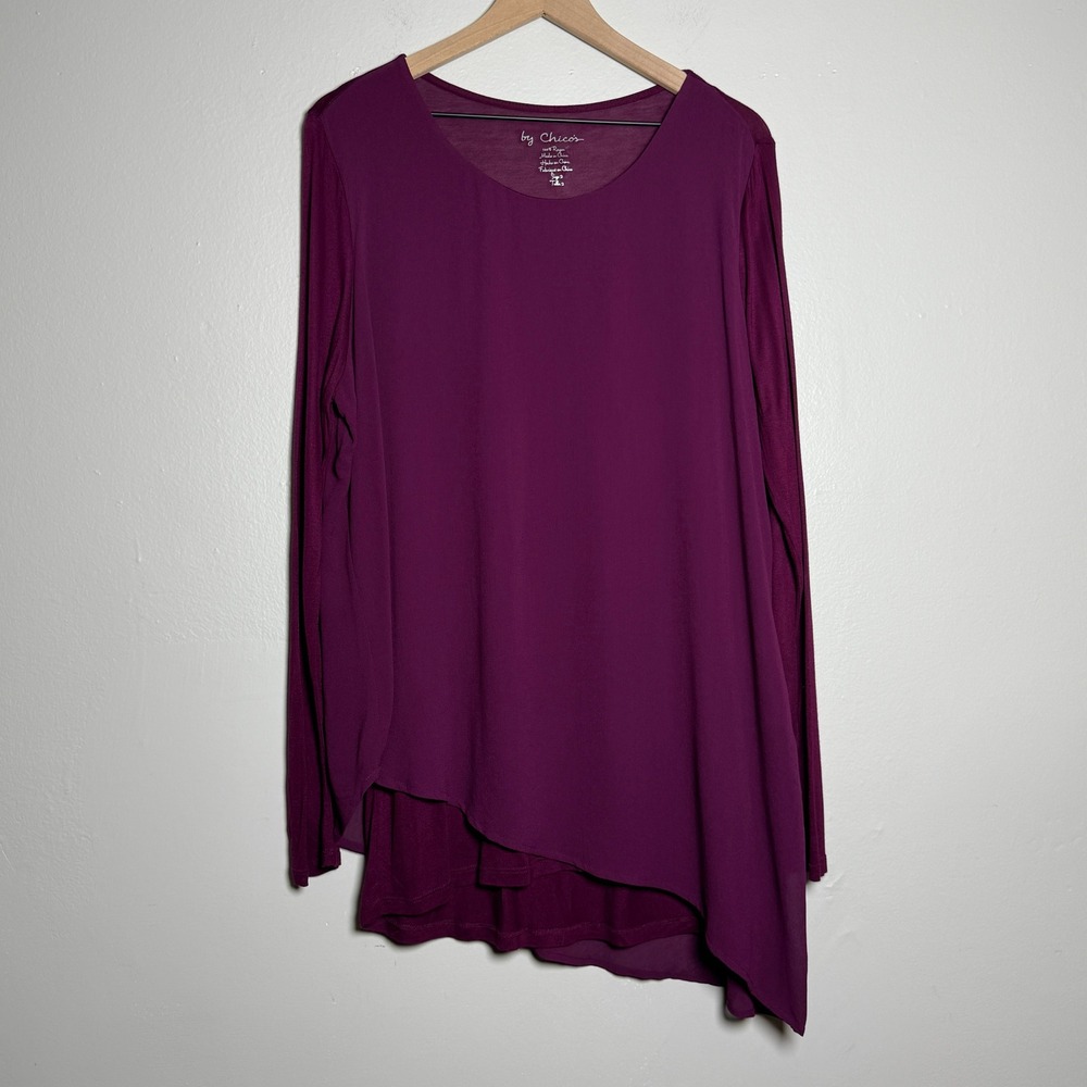 Chico's Womens Blouse Size 2 Large Purple Burgundy Mixed Fabric Office‎ Career